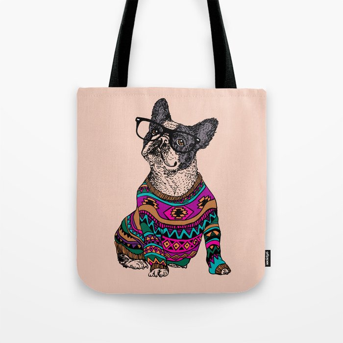 hipster frenchie Tote Bag