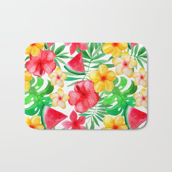 Happy Summer Life- Aloha Flowers and Melon - Pattern on #Society6 Bath Mat