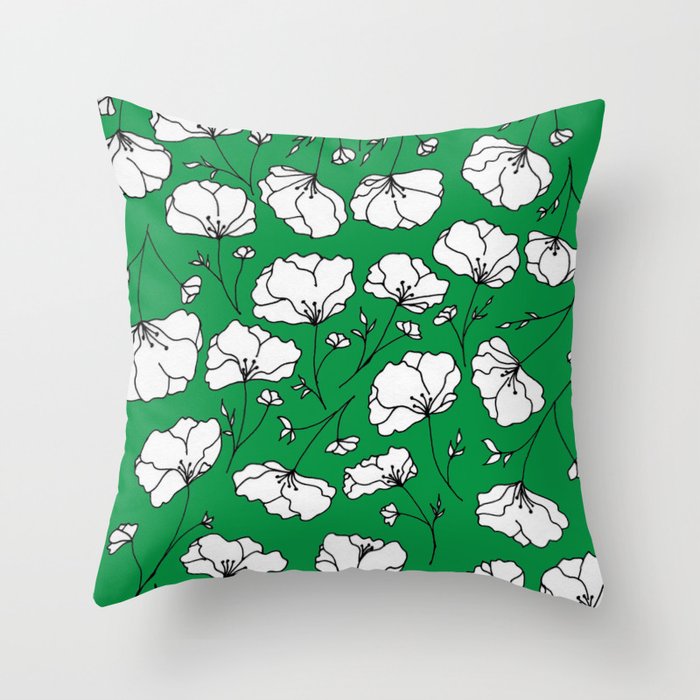 Green Spring Florals Throw Pillow