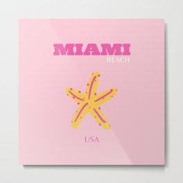 Miami Beach, Miami Travel Art, Preppy Room, Pink Metal Print | Miamitravelart, Pinksummer, Pinkaesthetic, Preppy, Beachart, Famouscities, Tropicalsummer, Pink, Maximalist, Vacations 
