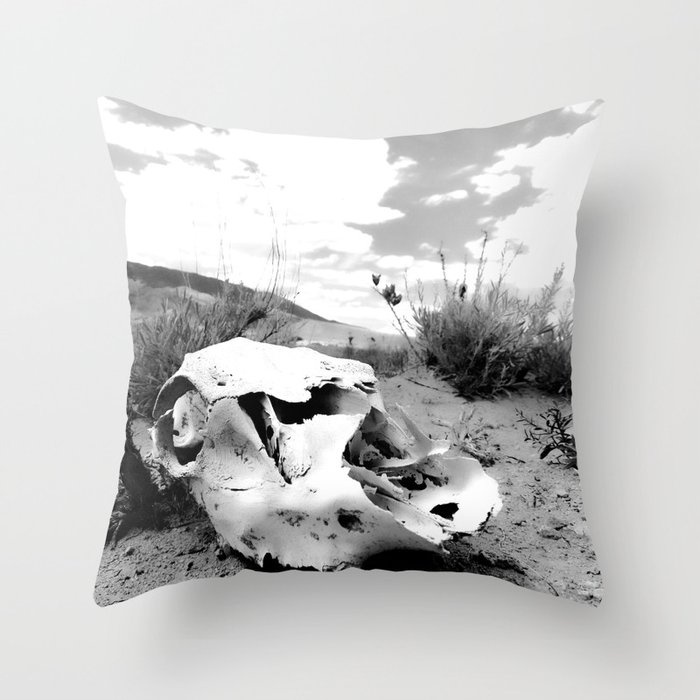 Desert Skull in Black and White Photography Throw Pillow