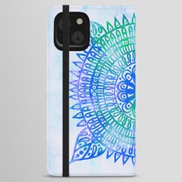 Bohochic Watercolor Mandala  Blue Turquoise iPhone Wallet Case