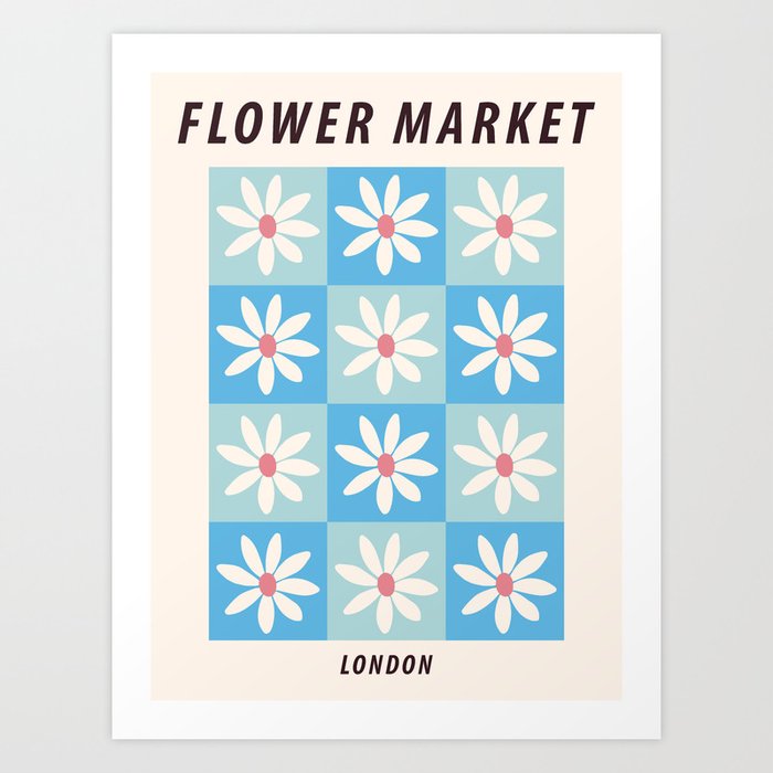 Flower market print, London, Indie, Cottagecore decor, Fun art, Posters  aesthetic, Abstract blue flowers Wall Tapestry by Kristinity Art
