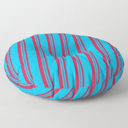 [ Thumbnail: Deep Sky Blue and Crimson Colored Lines/Stripes Pattern Floor Pillow ]
