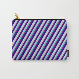[ Thumbnail: Turquoise, Purple, Blue, and Light Grey Colored Striped/Lined Pattern Carry-All Pouch ]