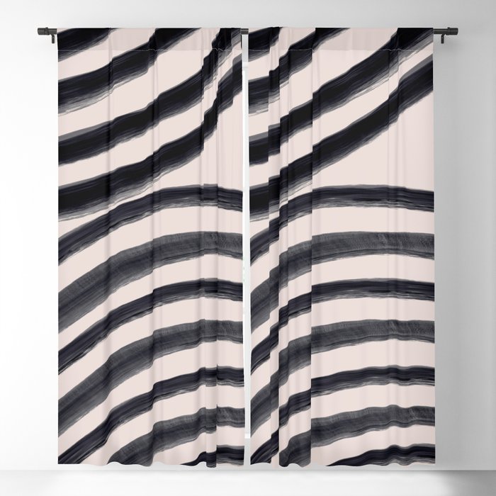 Modern Brushstroke Lines in Black and White Blackout Curtain