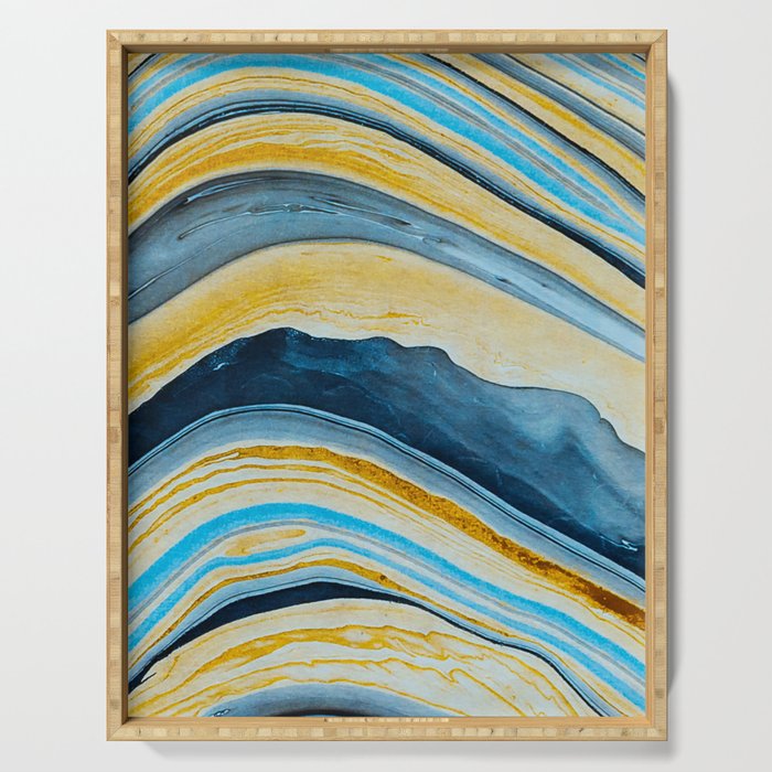 Blue marbled waves Serving Tray