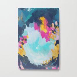 Blooms in storm- abstract pink, blue and teal  Metal Print | Acrylic, Blueabstractart, Seastorm, Oil, Tealandpink, Pinkandorange, Abstract, Blooming, Contemporary, Painting 