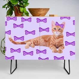 Ginger Cat with Purple Bow Pattern Credenza