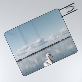 WHITE - SWAN - ON - BODY - OF - WATER - PHOTOGRAPHY Picnic Blanket