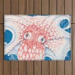 Octopus ink red blue map Outdoor Rug