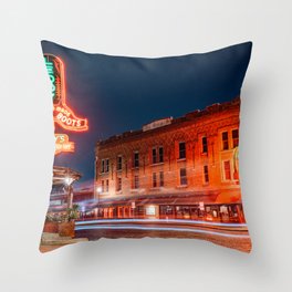 Fort Worth Stockyards Skyline And Leddy Boots Neon Throw Pillow