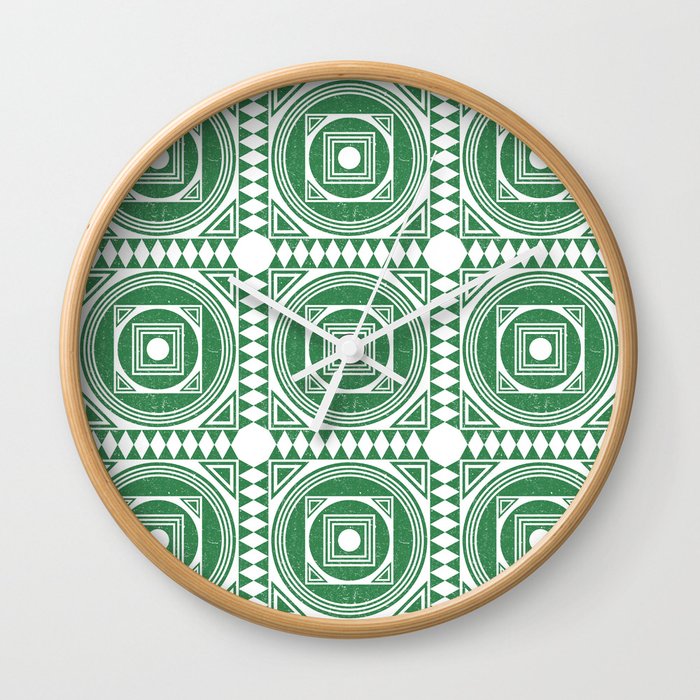 Mediterranean Pattern 2 - Tile Pattern Designs - Geometric - Green - Ceramic Tile - Surface Pattern Wall Clock