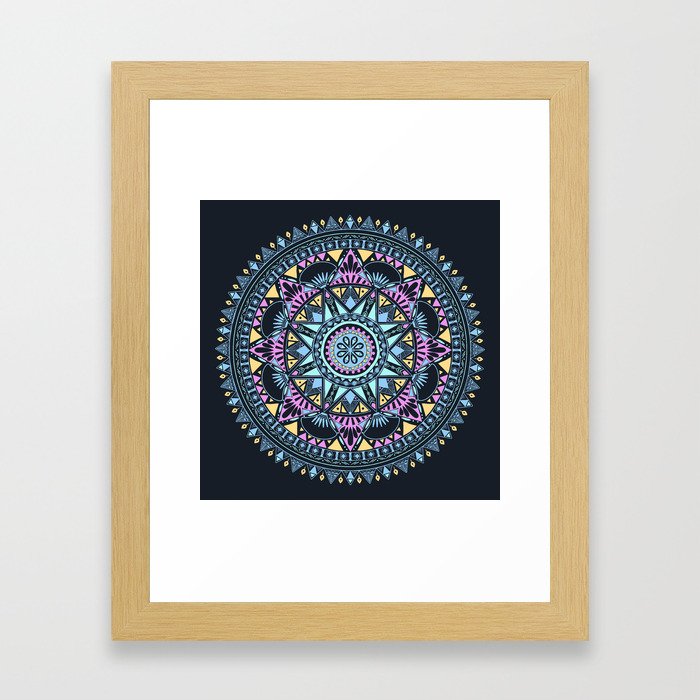 Blue Bohemian Mandala Pattern Framed Art Print