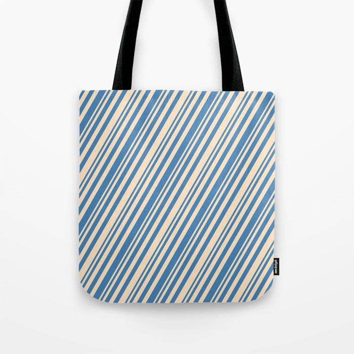 Bisque & Blue Colored Stripes/Lines Pattern Tote Bag