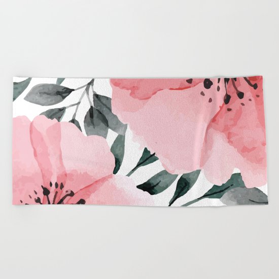 Big Watercolor Flowers Beach Towel