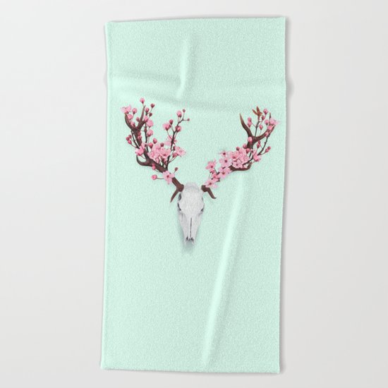 CHERRY BLOSSOM SKULL Beach Towel
