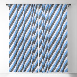 [ Thumbnail: Blue, Black & Lavender Colored Striped Pattern Sheer Curtain ]