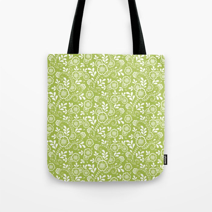 Light Green And White Eastern Floral Pattern Tote Bag