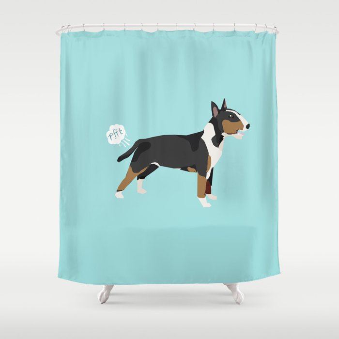 Bull Terrier tricolored dog breed funny dog fart Shower Curtain
