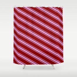 [ Thumbnail: Dark Red and Plum Colored Striped/Lined Pattern Shower Curtain ]