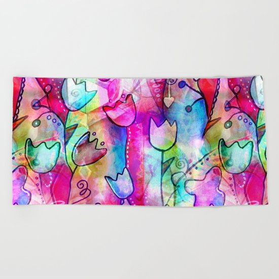 Tulip Garden Beach Towel
