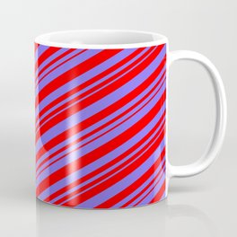 [ Thumbnail: Medium Slate Blue and Red Colored Lined Pattern Coffee Mug ]
