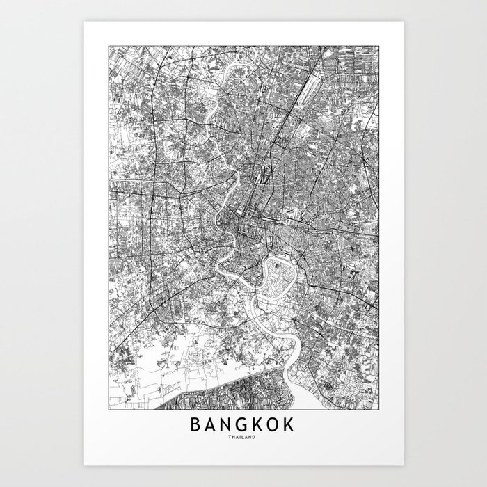 Bangkok White Map Art Print