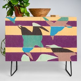 Abstract Flying Birds Vintage Japanese Retro Print Credenza