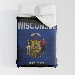 Wisconsin state flag brush stroke, Wisconsin flag background Duvet Cover