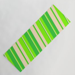 [ Thumbnail: Bisque, Chartreuse, and Lime Green Colored Striped Pattern Yoga Mat ]