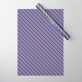 [ Thumbnail: Green, Grey, Cornflower Blue, Dark Blue & Violet Colored Lined/Striped Pattern Wrapping Paper ]