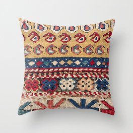 Botehs Blue Diamond Band // 17th Century Colorful Pink Red Tan Snowflake Stars Ornate Accent Pattern Throw Pillow