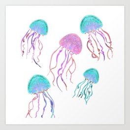 Neon Jelly Fish Dance Party Art Print