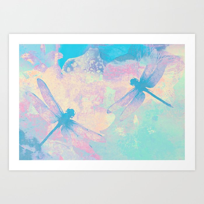 Blue Painting Dragonflies Art Print