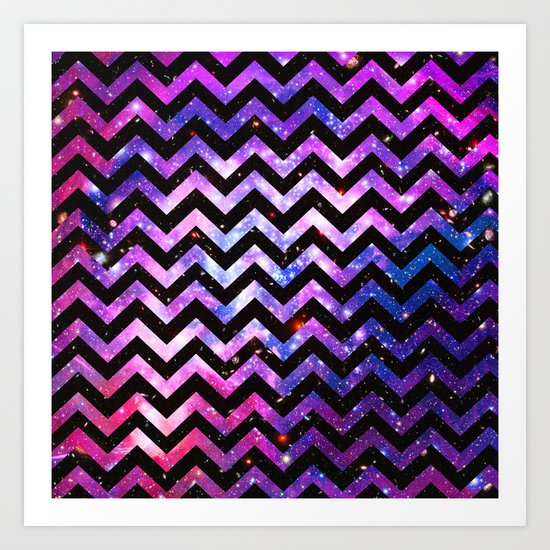 Girly Chevron Pattern Cute Pink Teal Nebula Galaxy Art Print