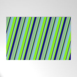 [ Thumbnail: Sky Blue, Chartreuse, Blue & Dark Sea Green Colored Lines Pattern Welcome Mat ]