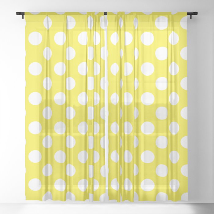 Yellow White Polka Dots Sheer Curtain By Christyne Society6
