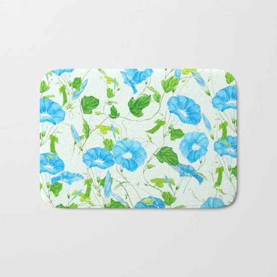 blue morning glory pattern Bath Mat
