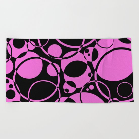 Black and pink bubbles pattern Beach Towel