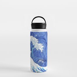 Retro Tardis Starry Night And The Great Wave Off Kanagawa Water Bottle