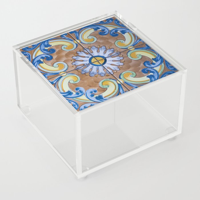 Vintage Italian Majolica Single Tile Group Acrylic Box