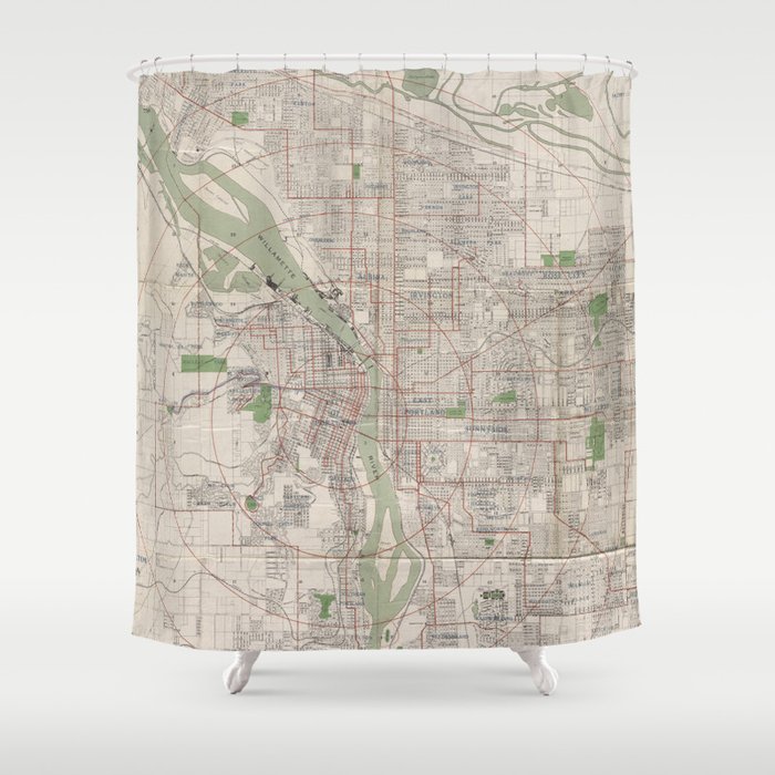 Vintage Map Of Portland Oregon 1912 Shower Curtain By