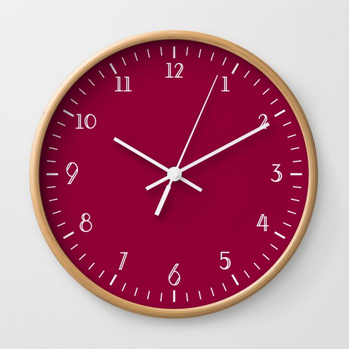 Simple Dark Pink Wall Clock With White Numbers Wall Clock