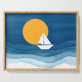 A sailboat in the sea Serving Tray