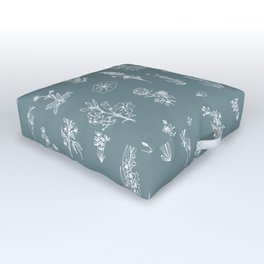 Ice Blue Flowers Nature Pattern Outdoor Floor Cushion