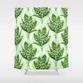 Bouquet of lilly of the valley flowers on green Shower Curtain