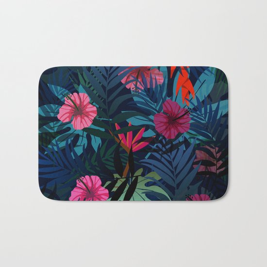 Blue tropical flowers Bath Mat