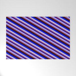 [ Thumbnail: Colorful Blue, Light Gray, Purple, Maroon, and Black Colored Stripes/Lines Pattern Welcome Mat ]
