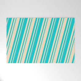 [ Thumbnail: Dark Turquoise and Bisque Colored Striped Pattern Welcome Mat ]